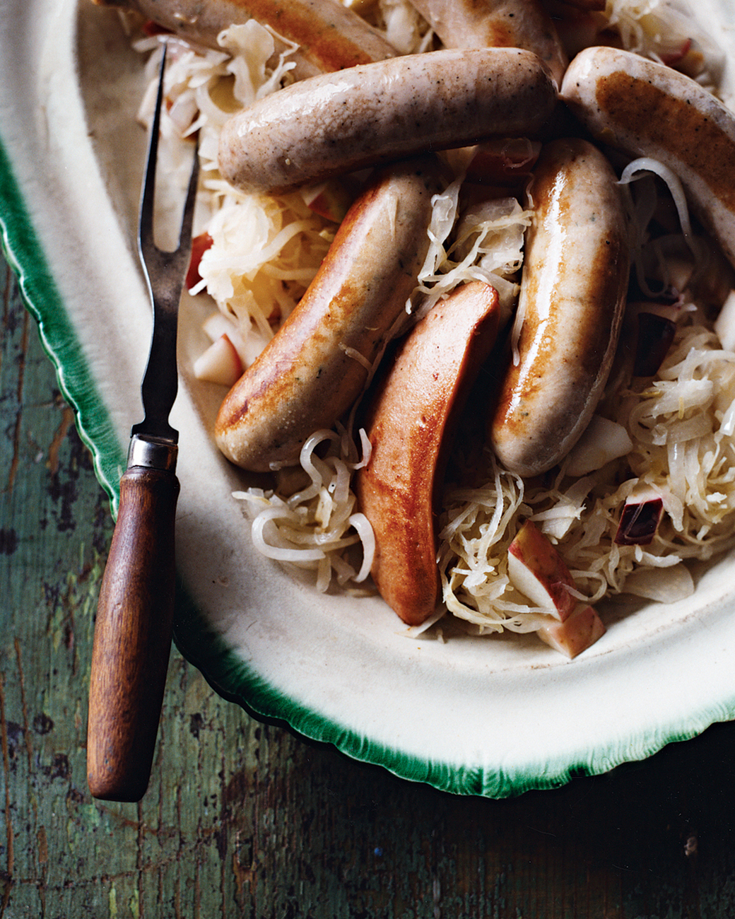 Mad Hungry Recipe: German Sausages with Apples, Sauerkraut, and Onion